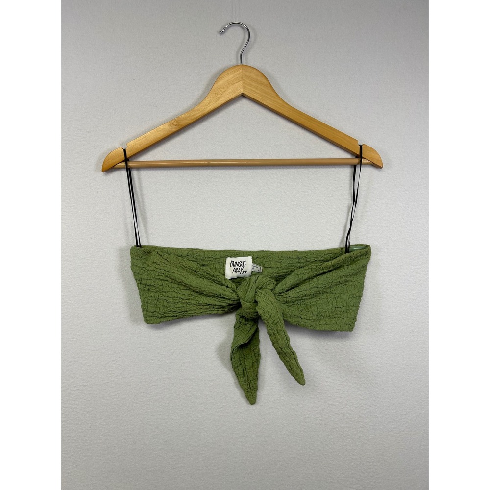Boho Festival Princess Polly Women 4 Olive Green Textured Knot Front Bandeau Top